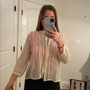 Forever 21 flowered lace cream colored blouse